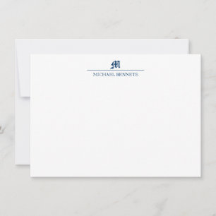 Carte De Correspondance Ligne gothique classique simple Monogramme Marine