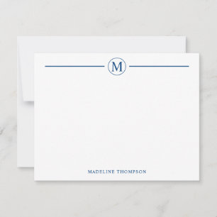 Carte De Correspondance Ligne Monogramme bleu marine moderne