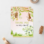 Carte De Correspondance Lil Monkey, Girl Birth Thank You Notes (Devant/Arrière en situation)