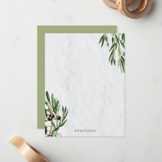 Carte De Correspondance L'île méditerranéenne grecque Feuille d'olive (Devant/Arrière en situation)