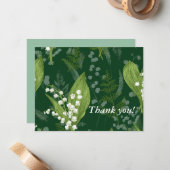 Carte De Correspondance Lily de Valley avec fougères || Vert foncé personn (Devant/Arrière en situation)