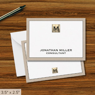 Carte De Correspondance Linge beige Or Monogramme initial
