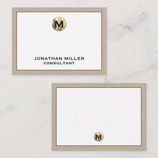 Carte De Correspondance Linge beige Or Monogramme initial (Devant / Derrière)