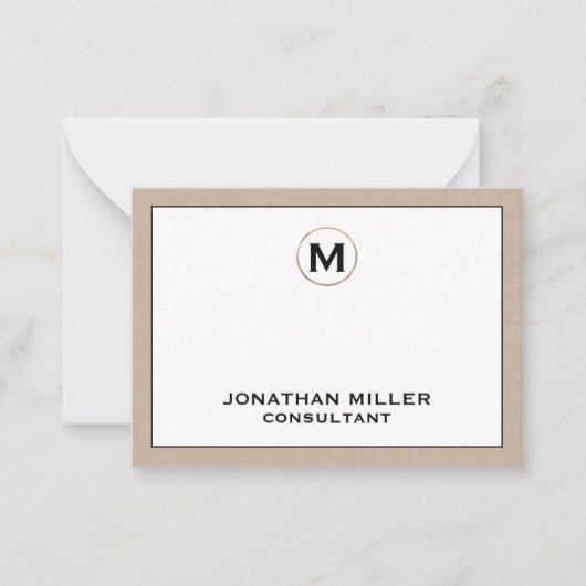 Carte De Correspondance Linge beige Or Monogramme initial (Devant)