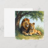 Carte De Correspondance Lion et lionne sous un blanc d'arbre (Devant / Derrière)