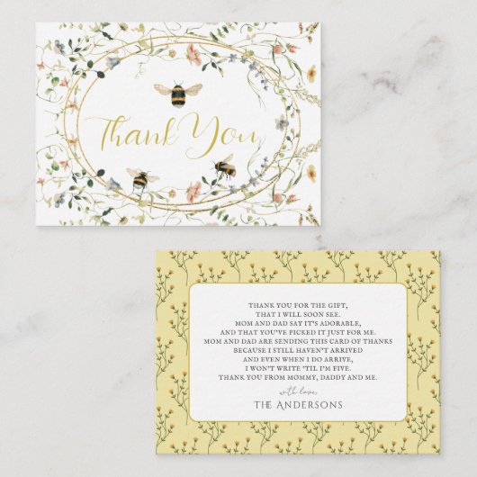 Carte De Correspondance Little Honey Wildflower Bee Baby Shower Thank You (Devant / Derrière)