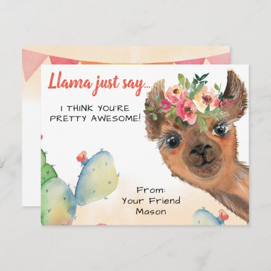 Carte De Correspondance Llama dit juste les enfants classe Saint Valentin (Devant / Derrière)