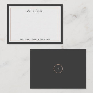 Carte De Correspondance Logo à monogramme Signature Or Rose Gris Charbon