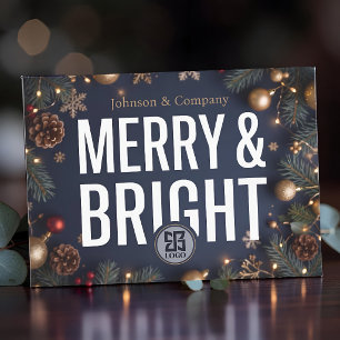 Carte De Correspondance Logo d'entreprise élégant Navy Gold Merry Bright