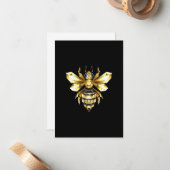 Carte De Correspondance Logo Faux Gold Foil Bee Polygonal sur Noir (Devant/Arrière en situation)