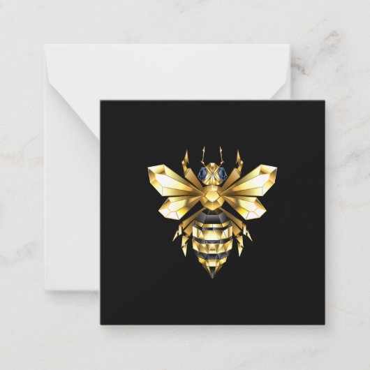Carte De Correspondance Logo Faux Gold Foil Bee Polygonal sur Noir (Devant)