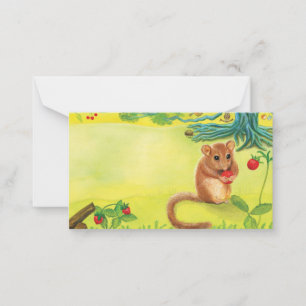 Carte De Correspondance Loir cendré mangeant une fraise sauvage