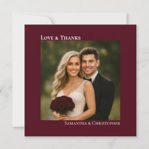 Carte De Correspondance Love & Merci Burgundy Mariage Photo Merci