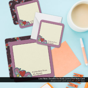 Carte De Correspondance Love Note : Doodles for Music Lovers Pink