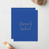 Carte De Correspondance Lovely Chic Calligraphy Couple Names Blue & Gold (Devant/Arrière en situation)
