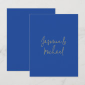 Carte De Correspondance Lovely Chic Calligraphy Couple Names Blue & Gold (Devant / Derrière)