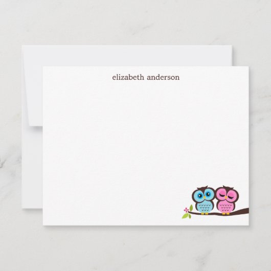 Carte De Correspondance Lovely Owl Couple Custom Thank You Notes (Devant)