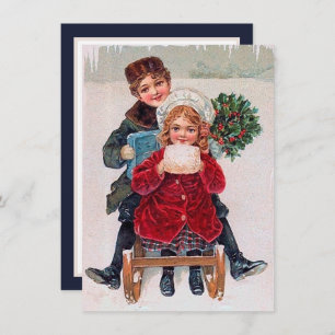 Carte De Correspondance luge vintage festive Enfants ajouter un sentiment