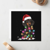 Carte De Correspondance Lumières de Noël Teckel Avec Neige (Devant/Arrière en situation)