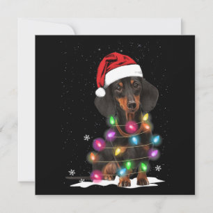 Carte De Correspondance Lumières de Noël Teckel Avec Neige