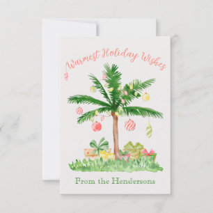 Carte De Correspondance Lumières de Noël tropicales Aquarelle corail et ve