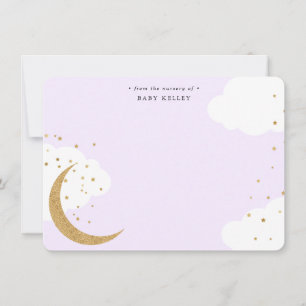 Carte De Correspondance Lune et Étoiles, Bébé Violet Plat Personnalisé