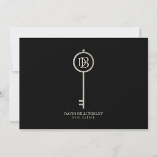 Carte De Correspondance Luxe Gris Squelette Clé Monogramme Merci noir