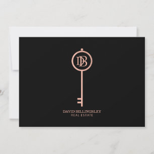 Carte De Correspondance Luxe Rose Gold Skeleton Clé Monogramme Merci