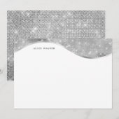 Carte De Correspondance luxueux monogramme de feuille brillante argent (Devant / Derrière)