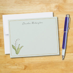 Carte De Correspondance Lys de la vallée Floral Botanical Sage Green