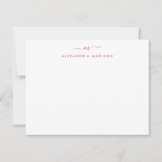 Carte De Correspondance Magenta Pink Script Monogramme Chic Laveuse papete (Devant)