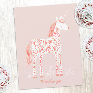 Carte De Correspondance Magique Licorne Rouge Pâle Nom Personnalisé