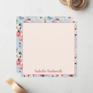 Carte De Correspondance Magnolias et Œillets sur Personnalisé Bleu