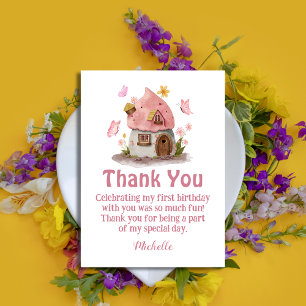 Carte De Correspondance maison de fée merci fille anniversaire rose