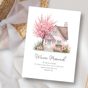 Carte De Correspondance Maison en fleurs roses   Nouvelle adresse déplacée