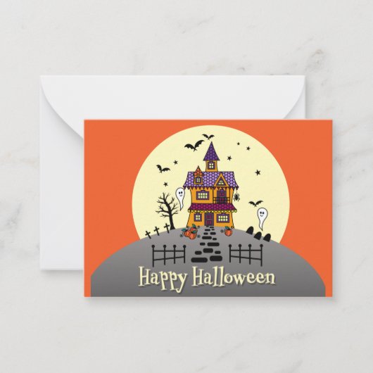 Carte De Correspondance Maison hantée Halloween pour enfants heureux (Devant)