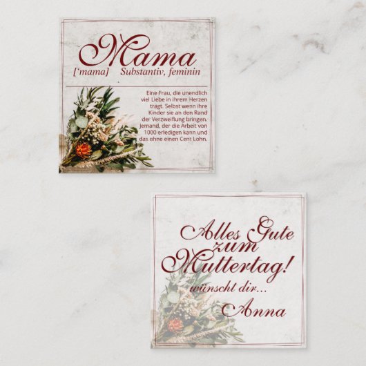 Carte De Correspondance Mama - einfach unersetzlich - Bouquet (Devant / Derrière)