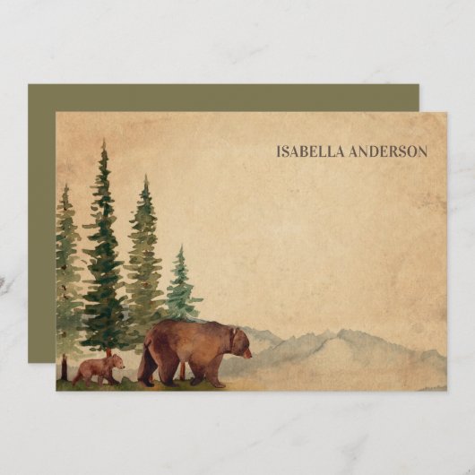 Carte De Correspondance Mama Woodland et ours de bébé (Devant / Derrière)