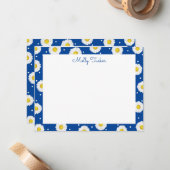 Carte De Correspondance Marguerites Préparatoires Aquarelle Florale Bleue (Devant/Arrière en situation)