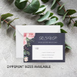 Carte De Correspondance Mariage budget floral bleu bleu marine rose rose<br><div class="desc">Romantique élégant mariage petite carte de note de boîtier RSVP avec enveloppe avec un bouquet rose vif rose d'aquarelle avec feuilles et feuillage verdoyants et un script de calligraphie élégante à la main sur un arrière - plan de tableau bleu marine de minuit foncé. Adjudication et papier à lettres disponibles...</div>