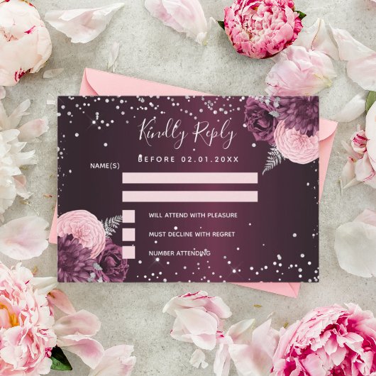 Carte De Correspondance Mariage de parties scintillant florale argentée en