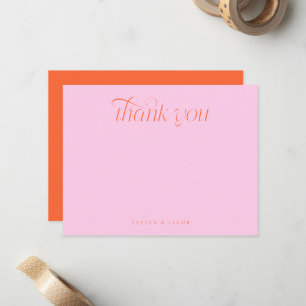 Carte De Correspondance Mariage Élégant Typographie Tourbillon Orange Rose