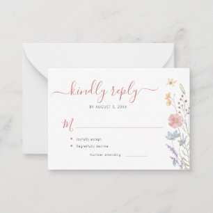Carte De Correspondance Mariage fleur sauvage de boho budget RSVP