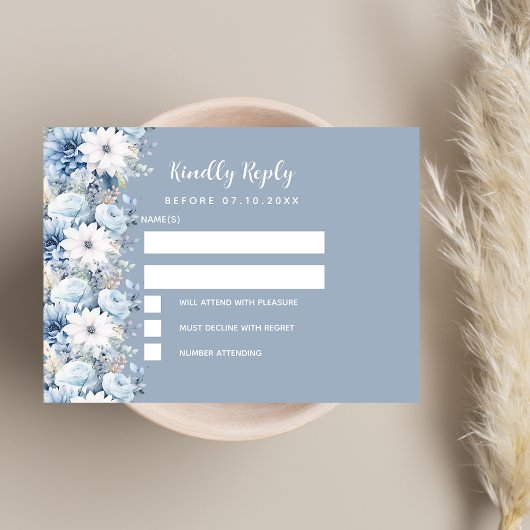 Carte De Correspondance Mariage floral bleu foncé RSVP