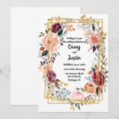 Carte De Correspondance Mariage Floral Gold Cadre géométrique (Devant / Derrière)