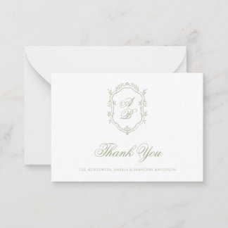 Carte De Correspondance Mariage Formel Classique Vert Sauge Monogramme Bla