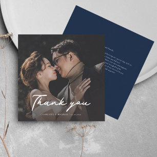 Carte De Correspondance Mariage Merci Élégant Script Photo Personnalisé