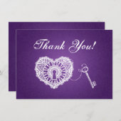 Carte De Correspondance Mariage Merci Note Clé De Mon Coeur Violet (Devant / Derrière)