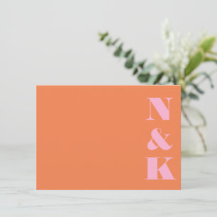 Carte De Correspondance Mariage minimaliste moderne monogramme rose et ora