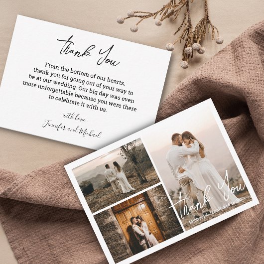 Carte De Correspondance mariage moderne 3 photos collage merci